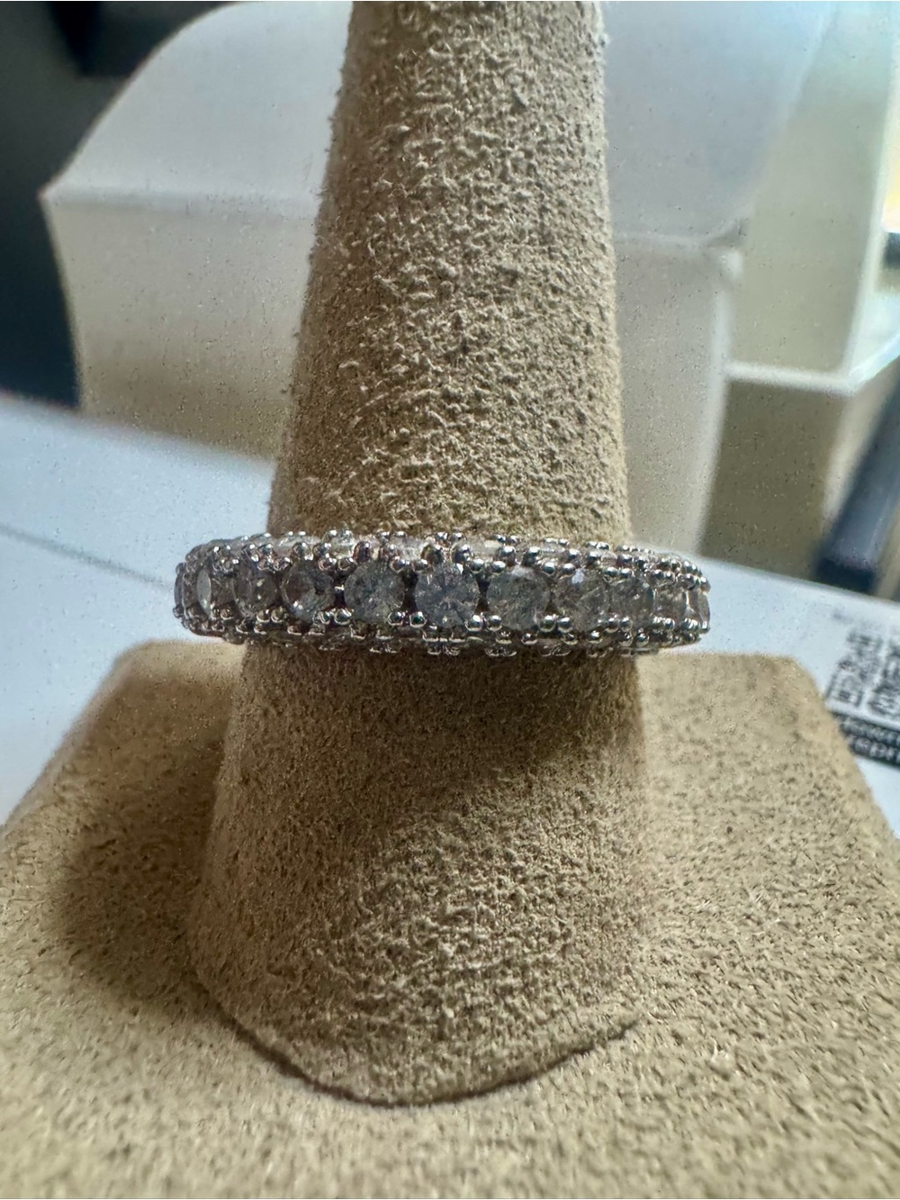 Classic White Diamond-Style Eternity Ring in Silver Tone